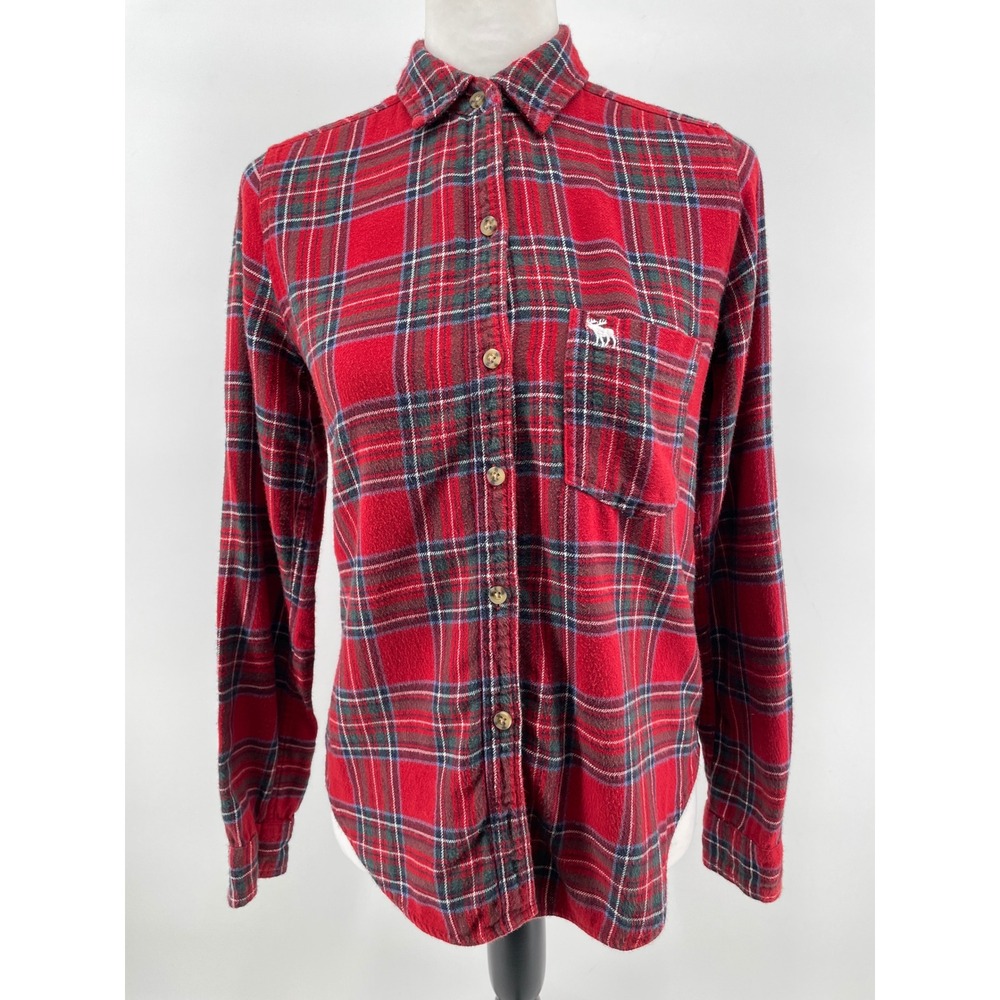 Abercrombie & Fitch Flannel Shirt Womens XS Red Plaid Y2K Dark Academia Cozy
